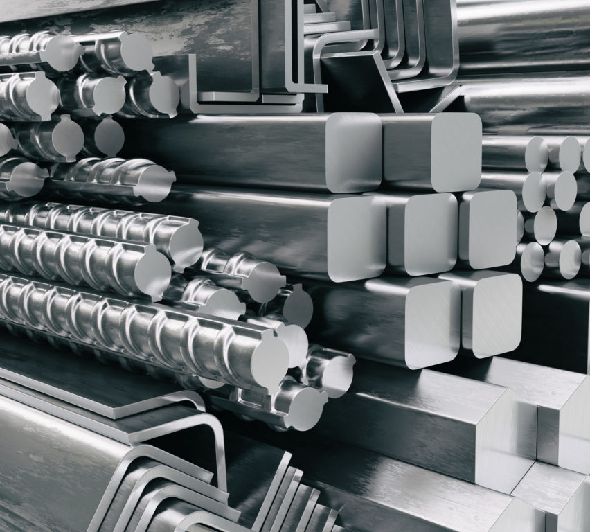 metal profiles and tubes. different stainless steel products.